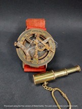 Brass Sundial Compass Wrist Band/Real Leather Band/Wrist Compass Free Keychain - £22.04 GBP