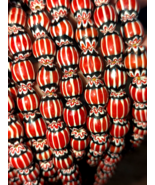 Vintage Venetian Style beads Old African Red Chevron Glass Beads Long St... - $839.34 MXN