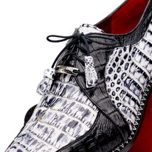 Caribe Genuine Hornback Caiman Crocodile Dress Shoes Newspaper / Black image 4