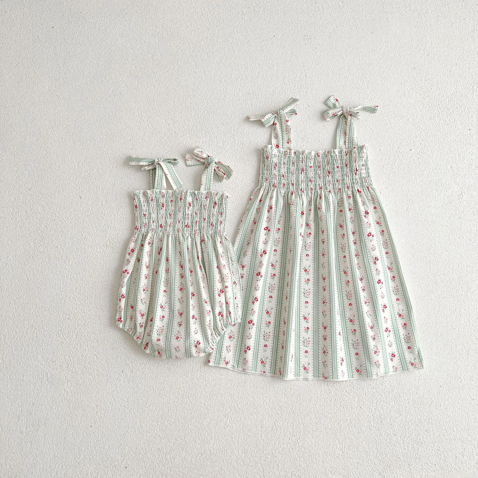 FLORENCE Green Floral Matching Dresses, Big Sister Litle Sister matching Outfits - £26.71 GBP