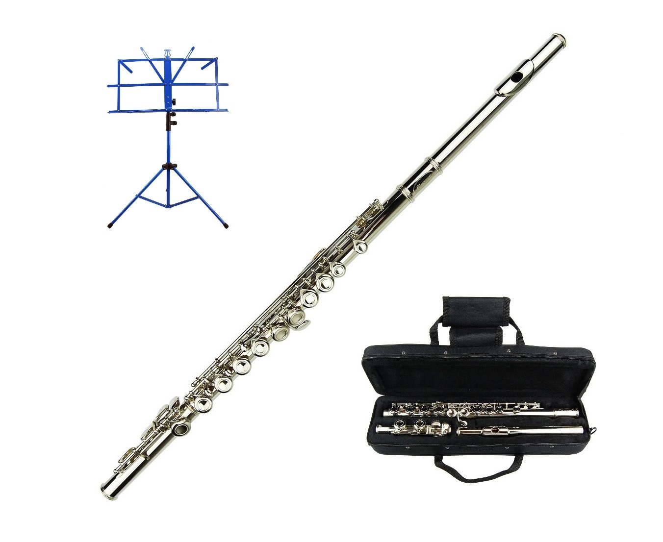 Primary image for Merano Silver Flute 16 Hole, Key of C with Carrying Case+Music Stand+Accessories