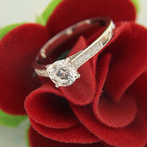 14K Gold Over 2.50CT Cubic Zirconia Solitaire Sidestone Engagement Ring Size 7 - £32.70 GBP