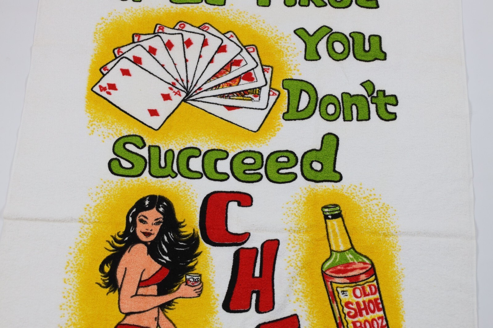 Vintage 80s 90s If At First You Don't Succeed Cheat Card Poker Pinup Girl Towel Item image 4