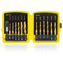13 Pc. Sae/Metric Threading Tap Drill Bit Set With 1/4 Inch Hex Shank, 3... - £32.13 GBP
