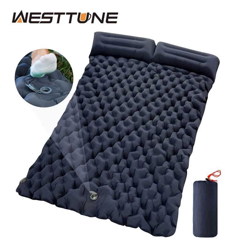 Camping Double Inflatable Mattress with Built-in Pillow &amp; Pump Outdoor Sleeping - £56.23 GBP+
