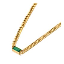 Lokaer Trendy Titanium Stainless Steel Green Cubic Zirconia Thick Chain ... - £17.65 GBP