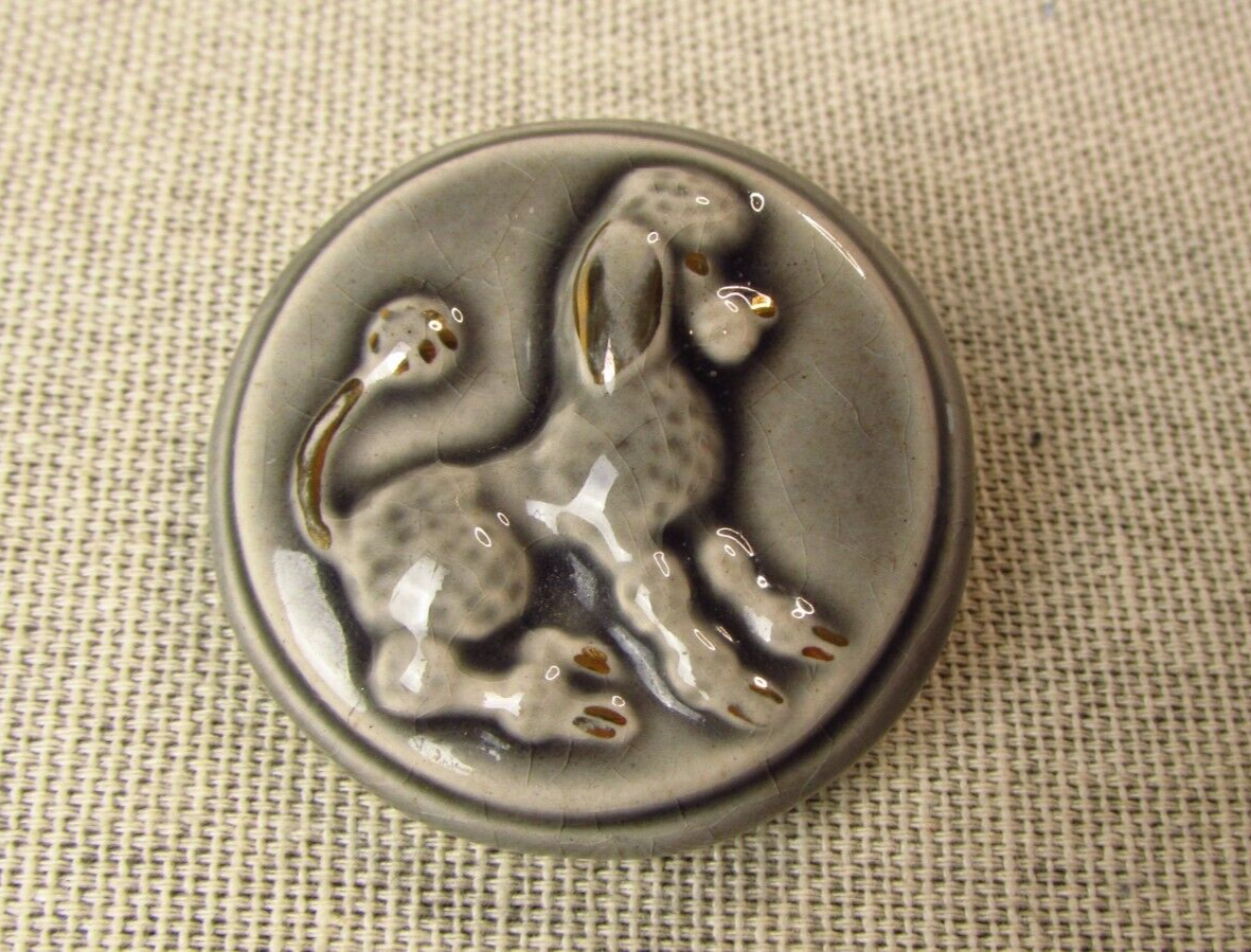 Vintage Glazed Ceramic French Poodle Button Brooch - $35.09
