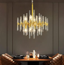 NEW Horchow Quebec STYLE Chandelier  Mid Century Modern Glam Brass &amp; Glass - £414.23 GBP