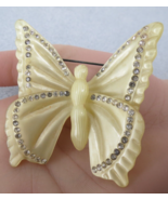 Mid Century Celluloid  Butterfly Brooch Pin Plastic Paste Stones Pink Pe... - $752.48 MXN