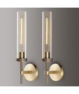 Brass Wall Sconces Set Of Two, Glass Tube Sconces Wall Lighting, Gold Ba... - £439.13 GBP