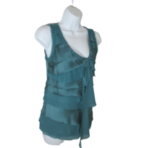 Ann Taylor Loft Sleeveless Blouse Pleated Tiered V-Neck Green Womens Size XS - £7.93 GBP