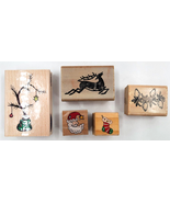Christmas Tree Lights Reindeer Stocking Rubber Ink Stamp Card Crafting L... - £8.64 GBP