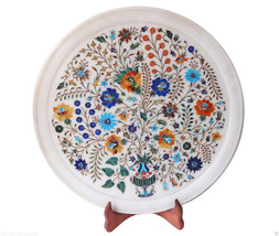 Indian White Makrana Marble Serving Plate Multi Handicraft Inlay Floral ... - £580.43 GBP