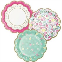 Floral Tea Party Scalloped 7 Inch Plates Paper Assorted Designs 8 Pack Birthday - £16.03 GBP