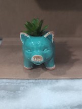 Pig Planter Ceramic 5” X 2.5” Blue With Faux Flower - £7.96 GBP