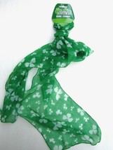 St. Patrick Fashion Polyester Green Scarf  W/ White Shamrocks 8&quot; x  61&quot; ... - £6.18 GBP