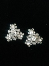 Vintage 60s silver and rhinestone triangular cluster clip on costume earrings