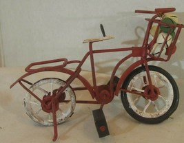 Vintage Miniature Red Metal Bike Bicyecle W/BASKET Accessories - £10.42 GBP