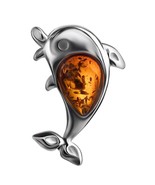 Silver pendant Amber, Dolphin, Sterling silver 925, Stamped, Rhodium, co... - $226.15 MXN