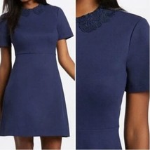 DRAPER JAMES Navy Blue Lace Collar Fit Flare Ponte Knit Persley Dress Si... - £37.81 GBP