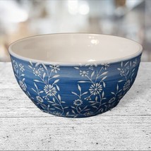 Blue &amp; White Embossed Floral 7&quot; Round Stoneware Soup Cereal Bowl - £16.23 GBP