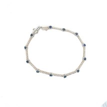 7 1/4” Inch Diamond &amp; Blue Sapphire Tennis Bracelet 14 kt White Gold - £7,881.91 GBP