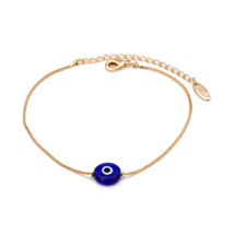 Lucky Eye Blue Turkish Charm Bracelet Gold Color Copper Chain Adjustable Bracele - £11.30 GBP