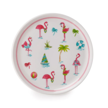 Four (4) Pink ~ Tropical ~ Flamingo ~ 7.75&quot; Diameter ~ White ~ Melamine Plates - £20.87 GBP