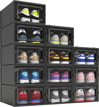 12 Pack Shoe Organizer Boxes, Black Plastic Stackable Shoe Storage Bins ... - $58.06