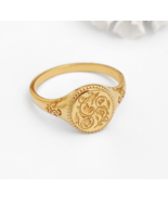 9K 14K 18K Floral Wreath signet ring,Solid gold vintage flower signet ri... - £331.67 GBP+