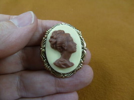 CA2-9 Rare African American LADY ivory + milk chocolate resin CAMEO Pin Pendant - £24.65 GBP