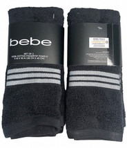 Bebe Fingertip Towels Set of 2 Guest Bathroom Summer House Black Gray 11x18&quot;  - £28.42 GBP