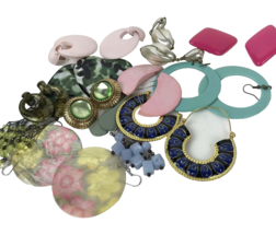 Vtg Earring lot pierced colorful post dangler boho hippy mixed materials - £11.63 GBP