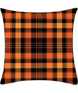 Halloween Pillow Cover, Halloween Throw Pillow Case 16&quot;x16&quot; Plaid Orange... - $9.89