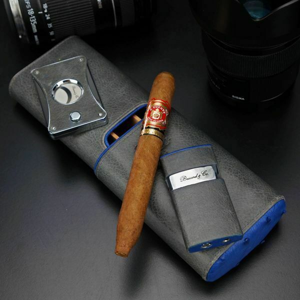 Venezia Lighter - Blue Ostrich and Gray Leather - $190.00
