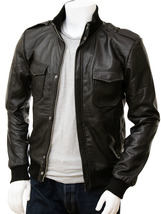 Black Leather Bomber Jacket for Men - $130.00+