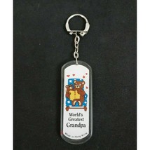 Vintage World&#39;s Greatest Grandpa Teddy Bear Key chain Hong Kong - $6.44