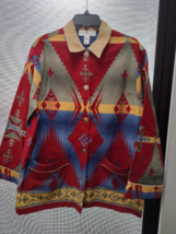 VTG 90s Jones New York Southwest Canvas Barn Coat Sz M Aztec jacket leat... - £97.78 GBP