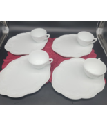 Indiana Milk Glass Snack Plate &amp; Cup 4 Sets  Harvest Grape Lunch Oblong ... - £27.12 GBP
