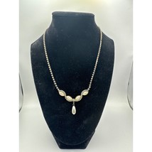 Vintage Rhinestone and Pearl Drop Necklace 16 inch - £17.04 GBP