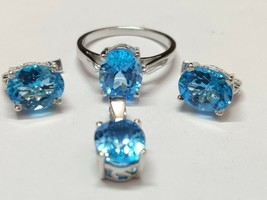 Swiss Blue Topaz Jewelry Set 8x10 mm Oval 11 Ct High Quality blue topaz jewelry - £130.25 GBP