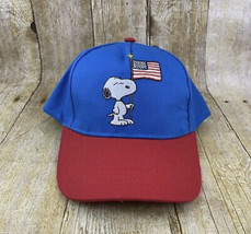 Peanuts Snoopy Baseball Cap Hat Patriotic Flag Red Blue Snap Back Woodst... - $17.99