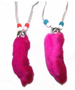 PINK RABBIT FOOT NECKLACE w beads suede leather bunny feet jewelry mens ... - $9.21 CAD