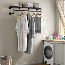 Industrial Pipe Clothes Rack with Top Shelf 3 Hooks Heavy Duty Wall Garm... - £52.71 GBP
