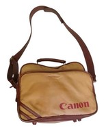 Canon Camera Bag Beige Brown Leather Canvas Zip Pockets With Strap And H... - $24.70