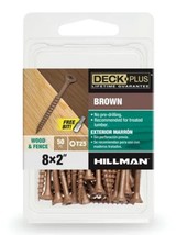 Hillman Deck Plus 8 X 2” Brown Exterior Wood Screws, 50 Count, Free Hex Bit - £7.21 GBP