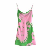 PSEEWE Slip Dress Women Pink Satin Dress Woman Green Print Backless Summer Dress - £59.36 GBP