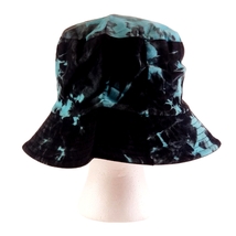 Bucket Hat Black & Turquoise Tie Dye Reversible Unisex 22.5" S/M Sun Hat image 2