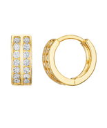 ADIRFINE 14K Solid Gold Two Row Cubic Zirconia Huggie Hoop Earrings - £122.67 GBP+