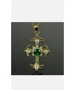 1.5Ct Rund Grün Labor Erstellt Smaragd Diamant Kreuz Anhänger 14K Gelb V... - $52.91